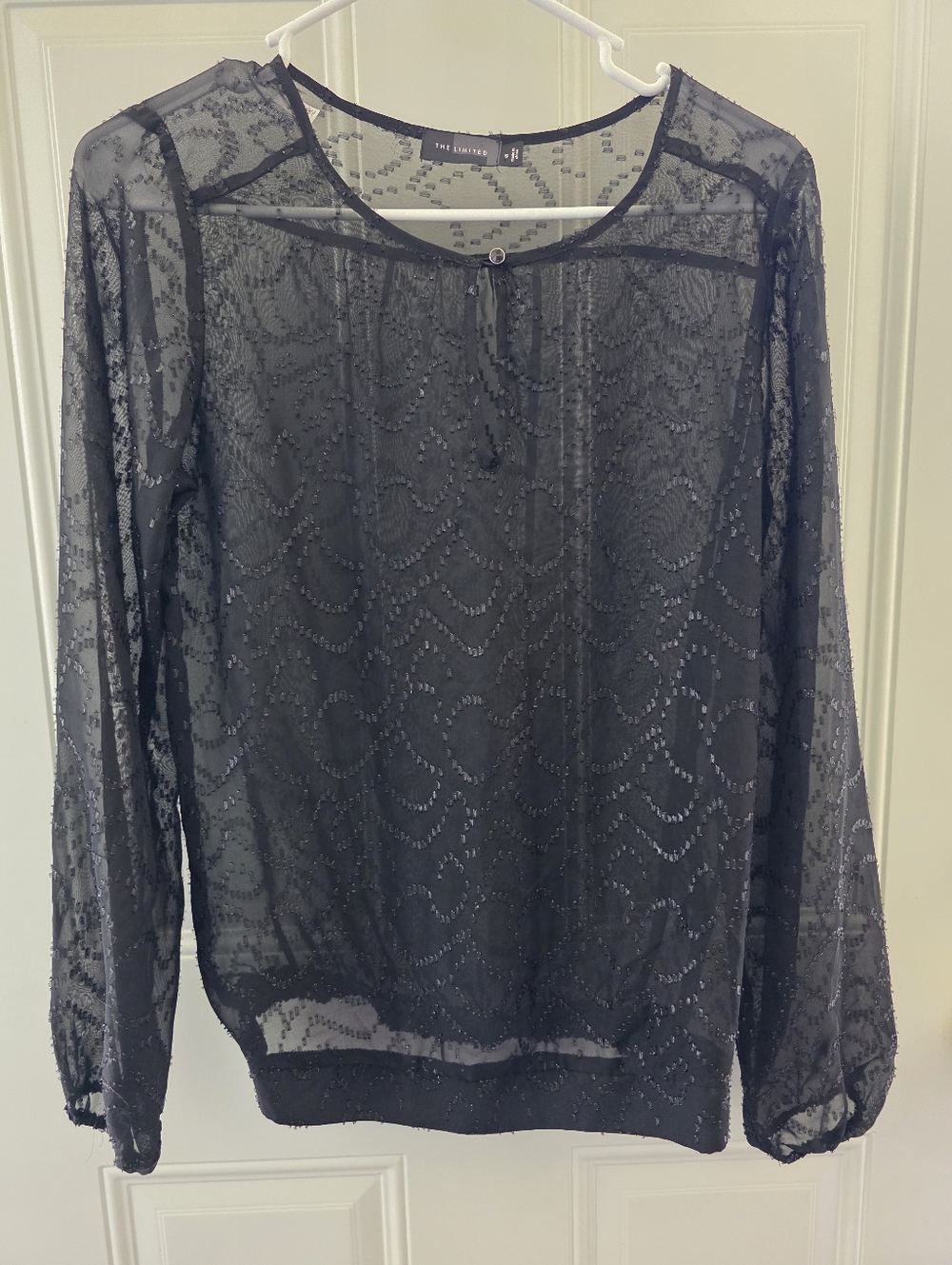 The Limited Black Sheer Embellished Long-Sleeve Blouse Size Small